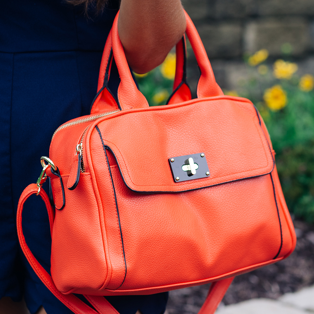 Satchel Handbag with Turnlock Pocket